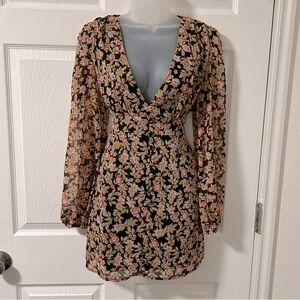 Nasty Gal Floral V Neck Fitted Mini Dress